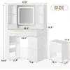 Corner Dressing Table with Light and Charging Station, Dressing Table Set with Mirror and Storage Bench 6