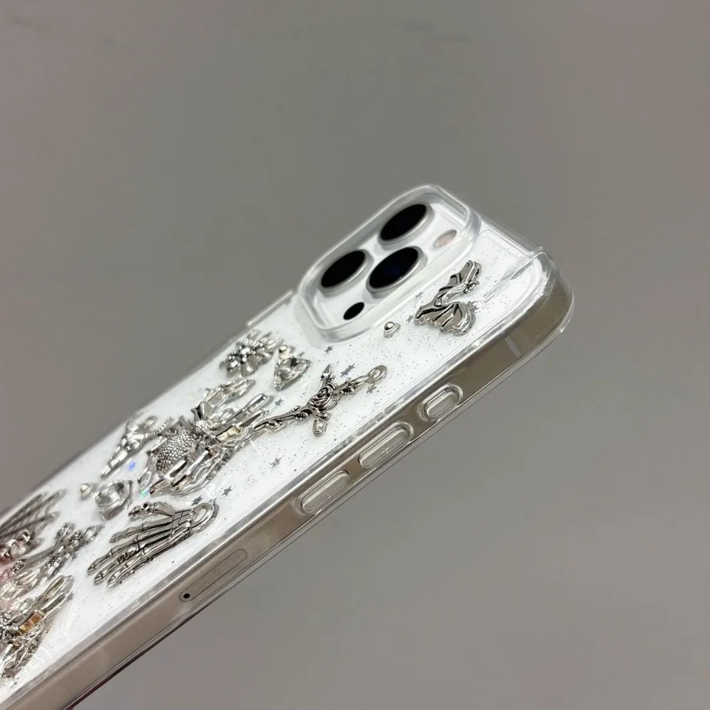 Retro Gothic 3D Metal Spider Phone Case with Angel Epoxy Design