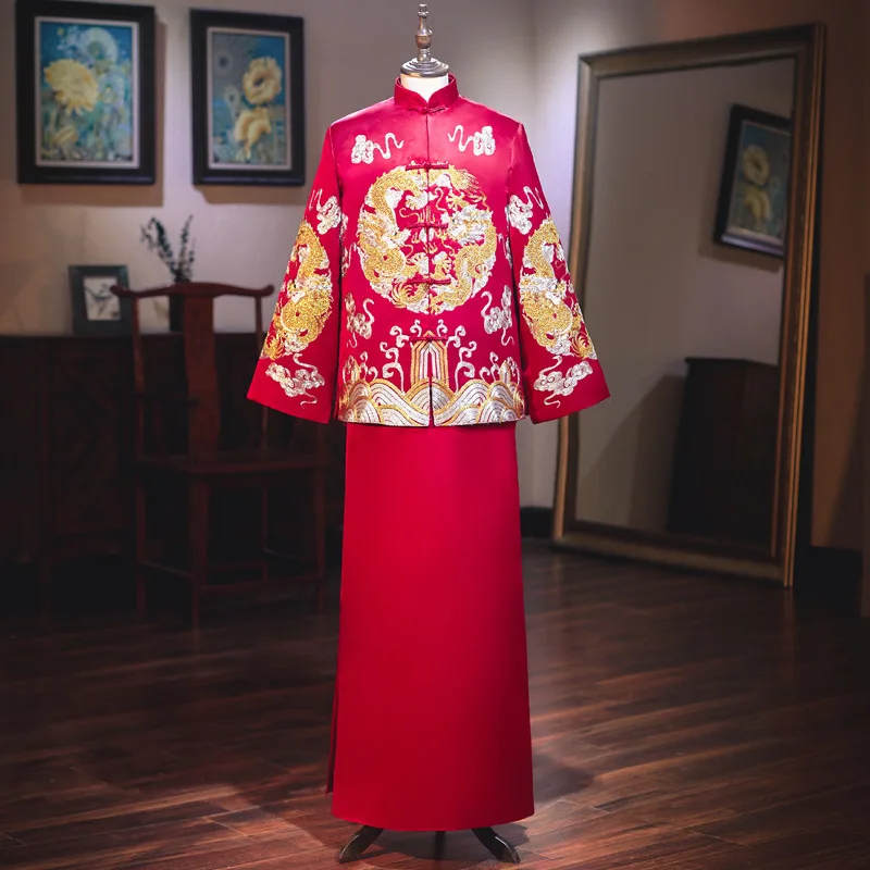 H15 Panjin embroidered Xiuhe suit men's new wedding toast suit groom's dress dragon and phoenix coat large size
