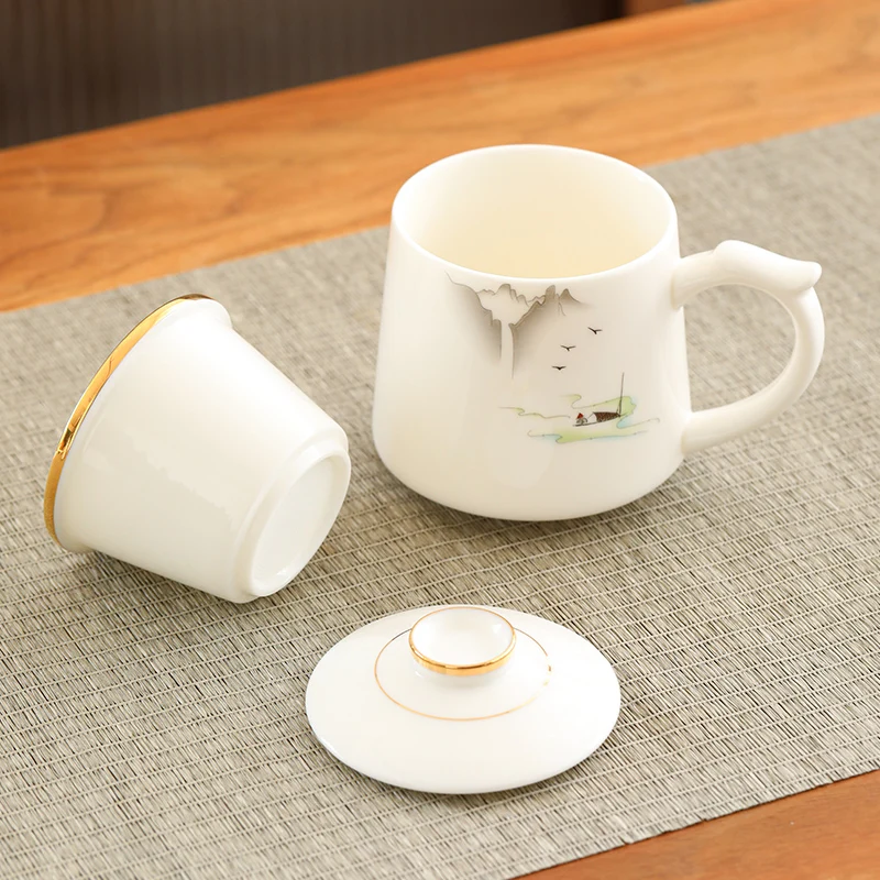 Chinese Style Ceramic Mugs, Home Personal Office Creative Teacup With Cover, Filtered Tea Water Separation, Tea Cups, 400ml, 1Pc
