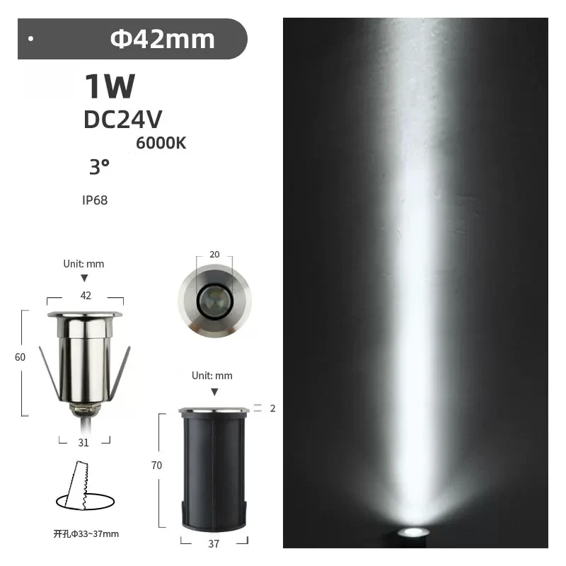 Description Picture 4 of itemSmall  Waterproof Underground Lamps stainless steel lamp body 2W Buried  Led Garden Path Spot Recessed Underground Light DC24V