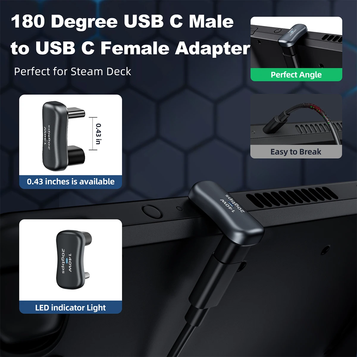 USB C 어댑터 180도 U자형 USB C 3.1 암-수 엘보우 어댑터 각도형 OTG 어댑터 맥북 스위치 호환