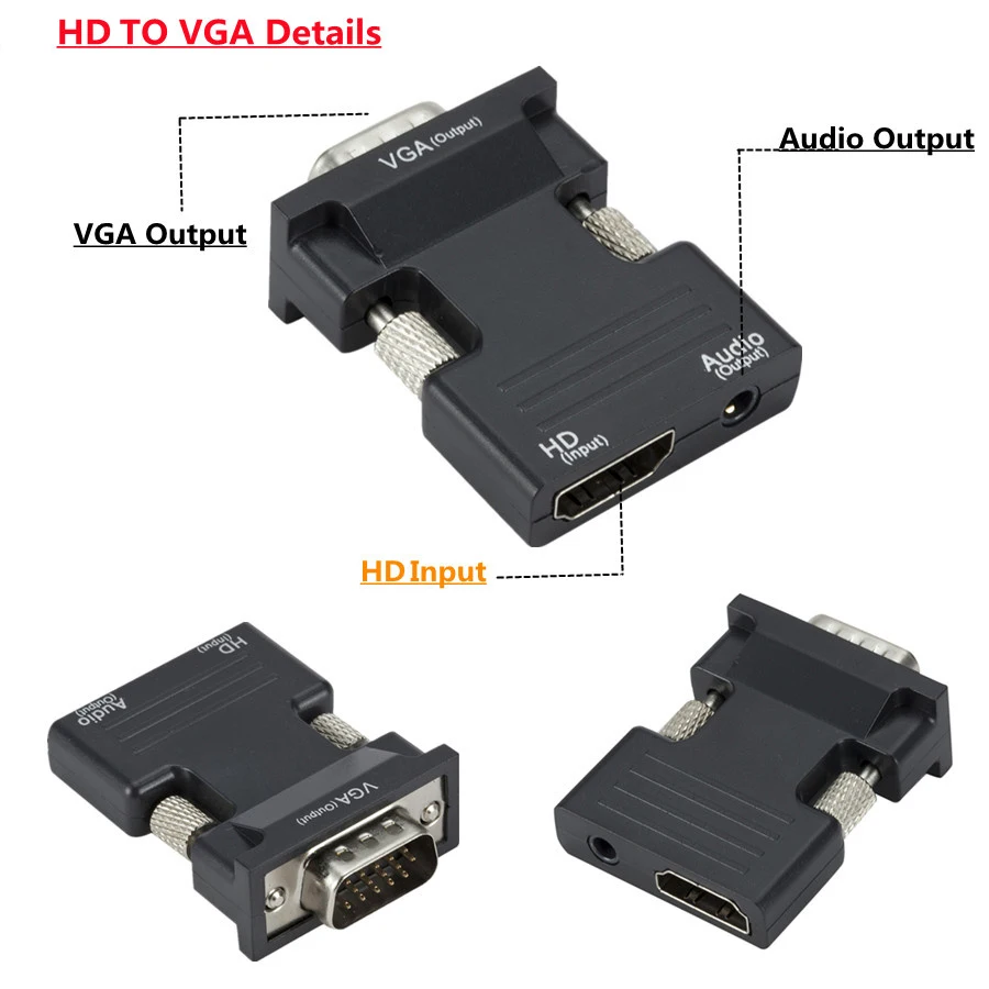 HDMI to VGA Adapter Converter Full HD 1080P For PC Laptop HDTV Projector