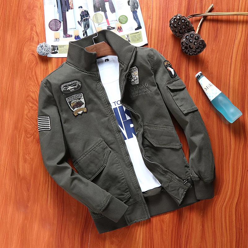 Men's New Solid Color Simple Logo Multi-Pocket Collar Spring And Fall Casual Versatile Trend Fashion Outdoor Aviator Jacket 1
