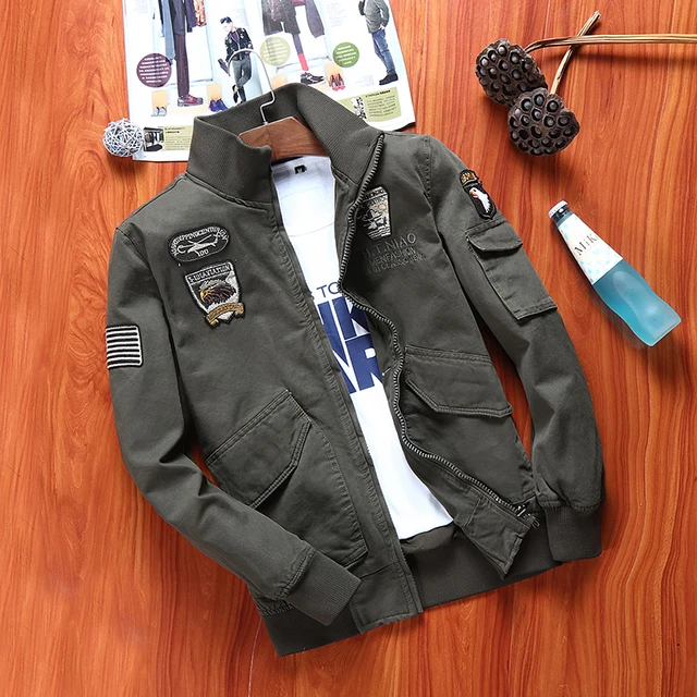 Men's New Solid Color Simple Logo Multi-Pocket Collar Spring And Fall Casual Versatile Trend Fashion Outdoor Aviator Jacket 1