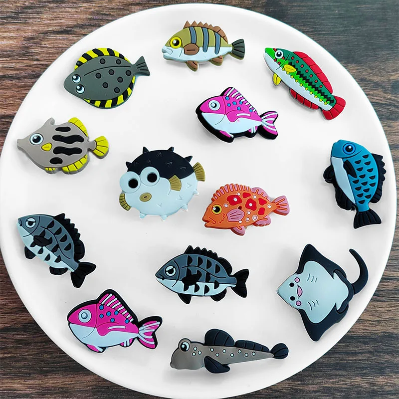 2024 PVC fish series 2pcs lot cute shoe buckle charms accessories decorations for sandals sneaker clog unisex lovers gift drop