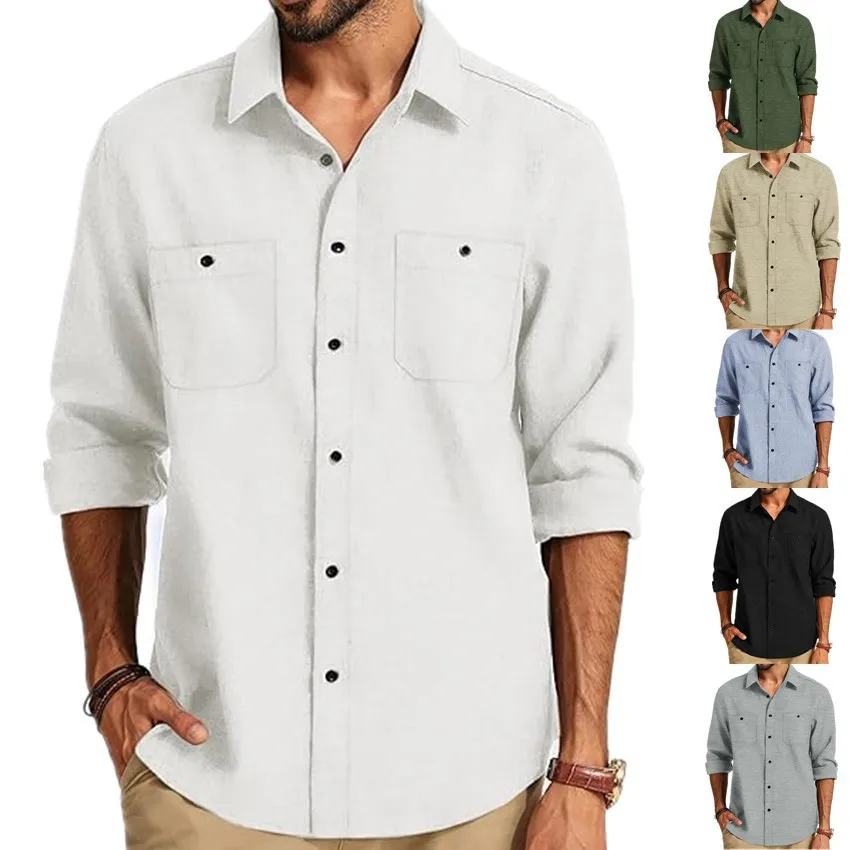 Casual Male Long Sleeve Solid Color Shirt