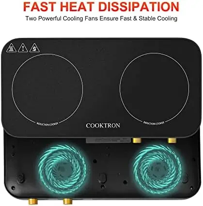 Induction Cooktop 2 Burner with Removable Iron Cast Griddle Pan