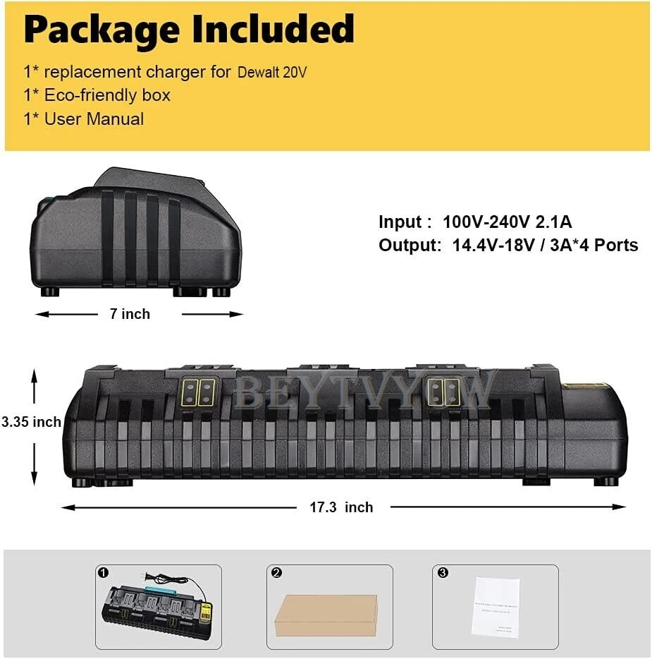 For Dewalt Battery Charger 12V/20V Max Li-ion Batteries 4-Port Battery Charger R