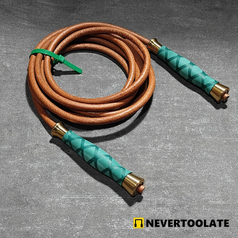 COPPER brass HANDLE (215GRAMS PER) 9 mm thick leather rope 620 gram (1.37 lbs) Weight heavy jump skip rope fitness lose weight