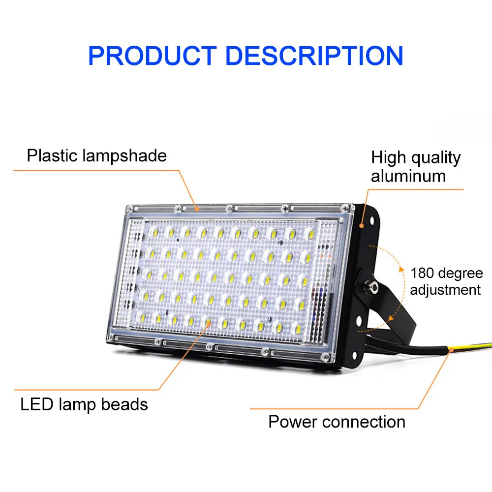 50W czerwony/zielony/niebieski biały światło halogenowe LED AC220V-240V wodoodporny projektor ogrodowa Ip65 lampa uliczna reflektor LED oświetlenia