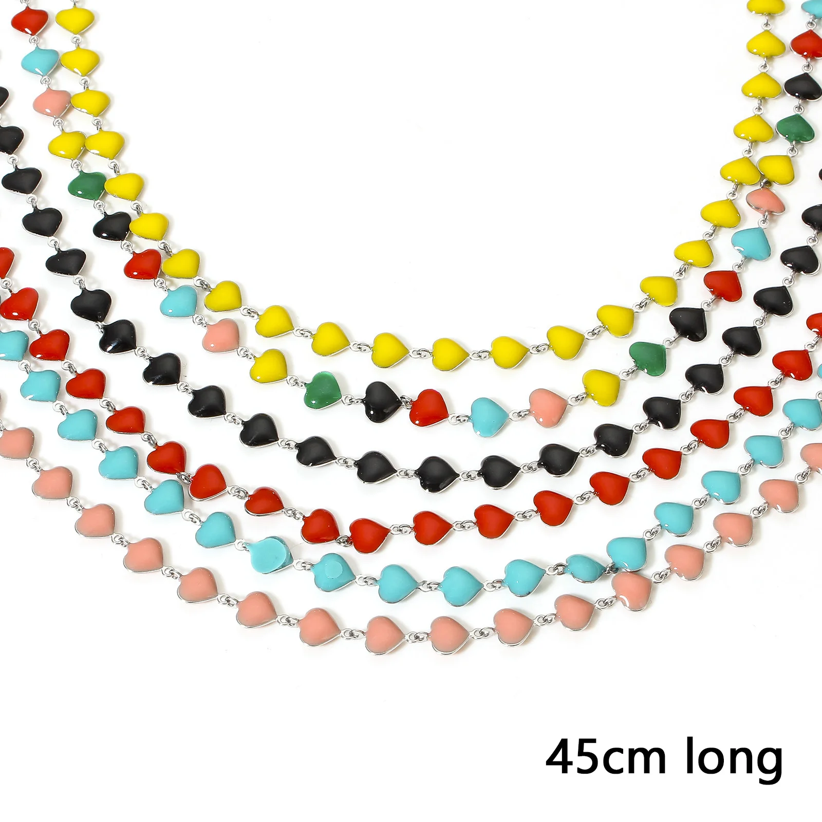 

1PC 304 Stainless Steel Enamel Heart Charms Necklace Multicolor Double-Sided Necklace For Women Party Jewelry 45cm(17 6/8") Long