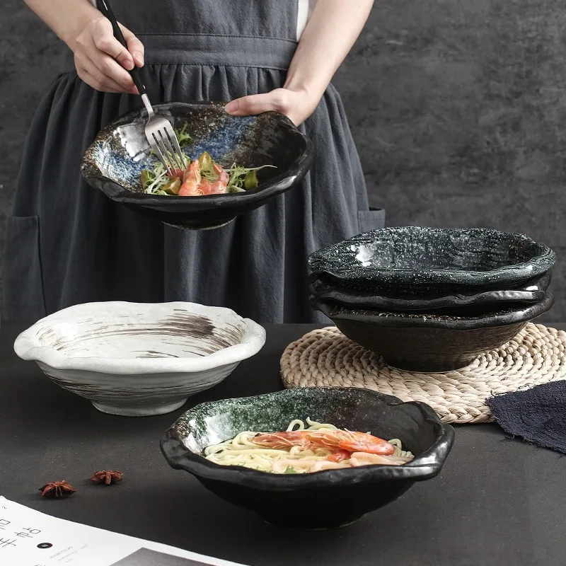 

Ceramic shaped bowl household ramen bowl large soup bowl instant noodles fruit salad bowl net red tableware bowl set personality