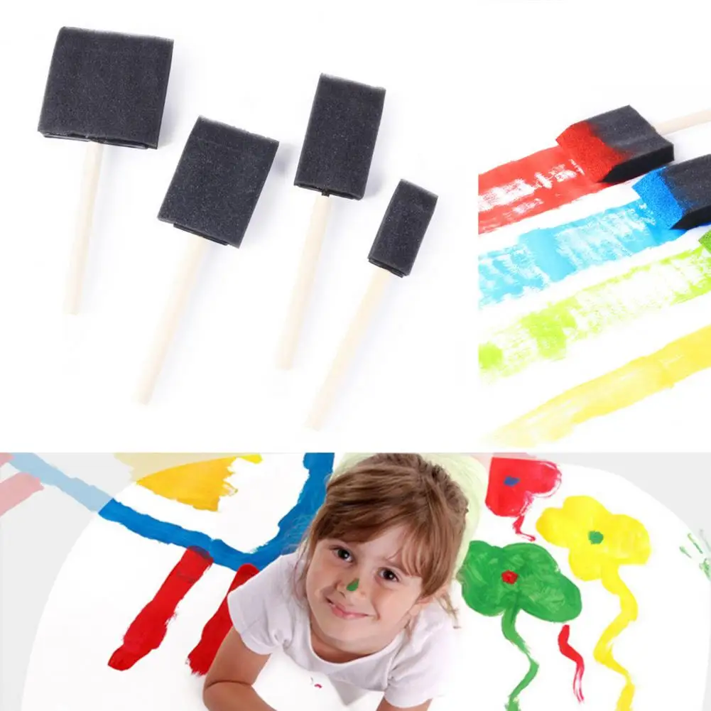 40Pcs Sponge Paint Brush Wood Handle DIY Brush Children Graffiti Staining Detailing Painting Brush Art Drawing Tool Supplies stabilo 280 watercolor pen children washable safe non toxic graffiti art supplies painting erasable 30 colors markers stationery