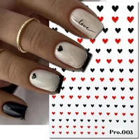 5D Embossed Nail Art Decals Black Red Love Hearts Adhesive Sliders Nail Stickers Decoration For Manicure 1