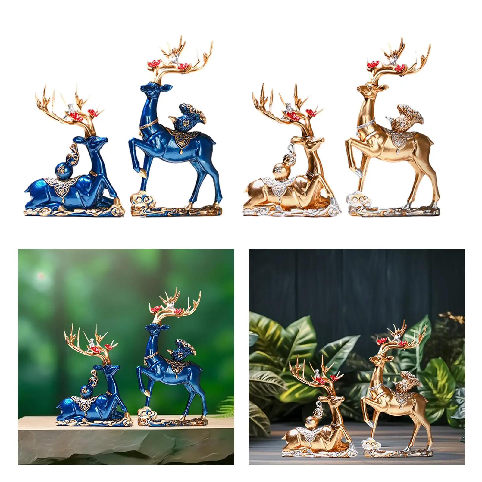 2x Elk Resin Statue Decoration Reindeer Sculpture Deer Figurine for Bedroom