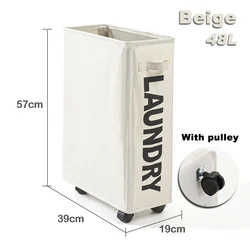 Collapsible Wheeled Laundry Basket & Multi - Purpose Storage Organizer (Beige)