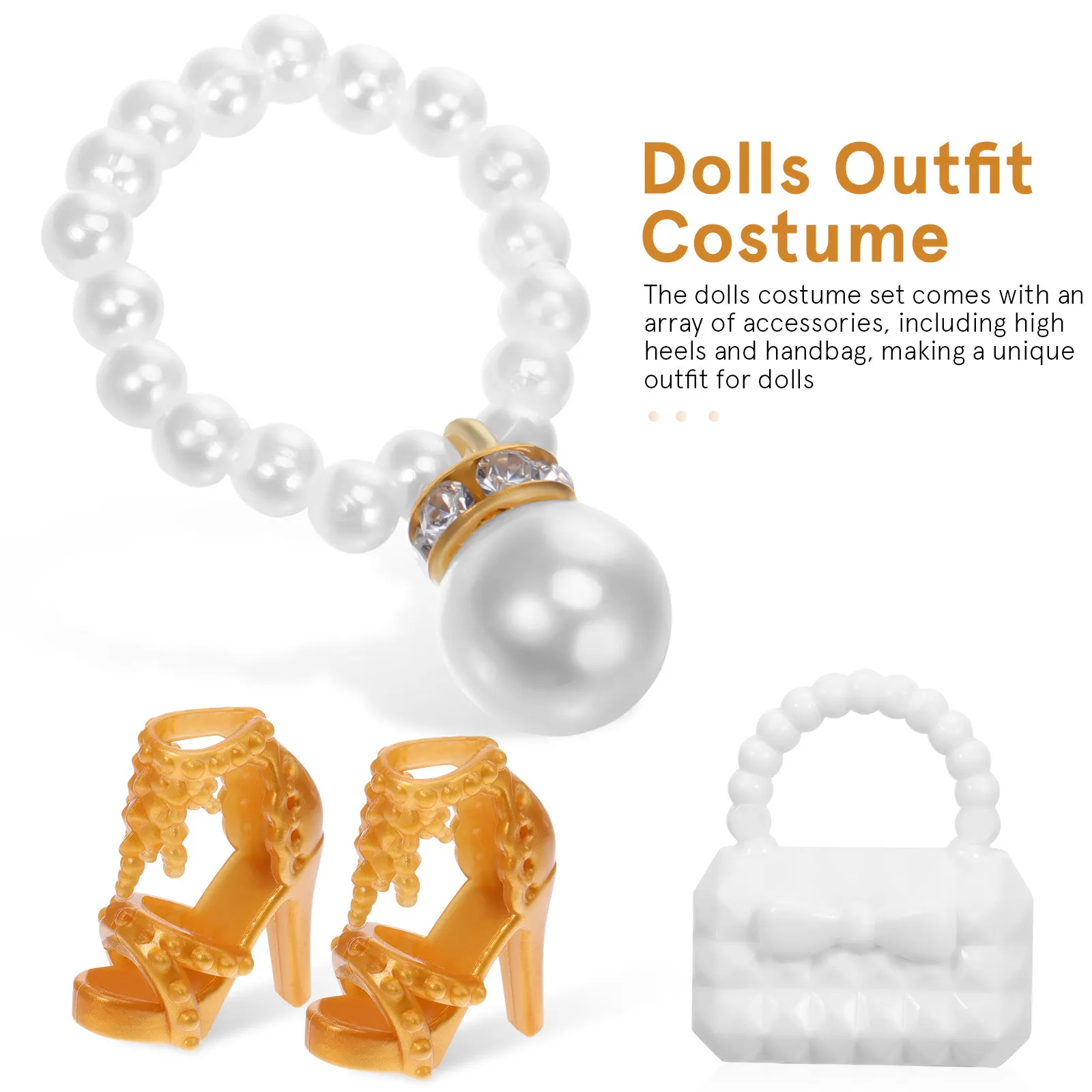 1 세트 인어 이브닝 가운 우아한 정장 드레스 반짝 이는 의상 반짝이 드레스 업 액세서리 신발 핸드백 목걸이