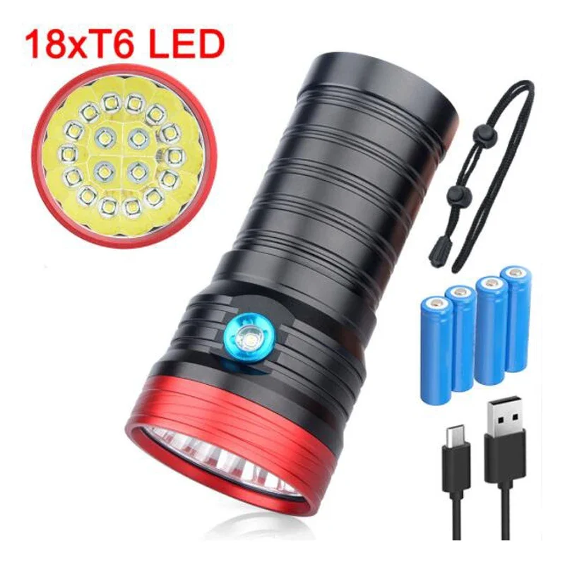 Banggood K18 Super Power 80W 5400LM 18x XML-T6 LED Flashlight USB Rechargeable 3 Modes IP65 Waterproof Flash Light Torch