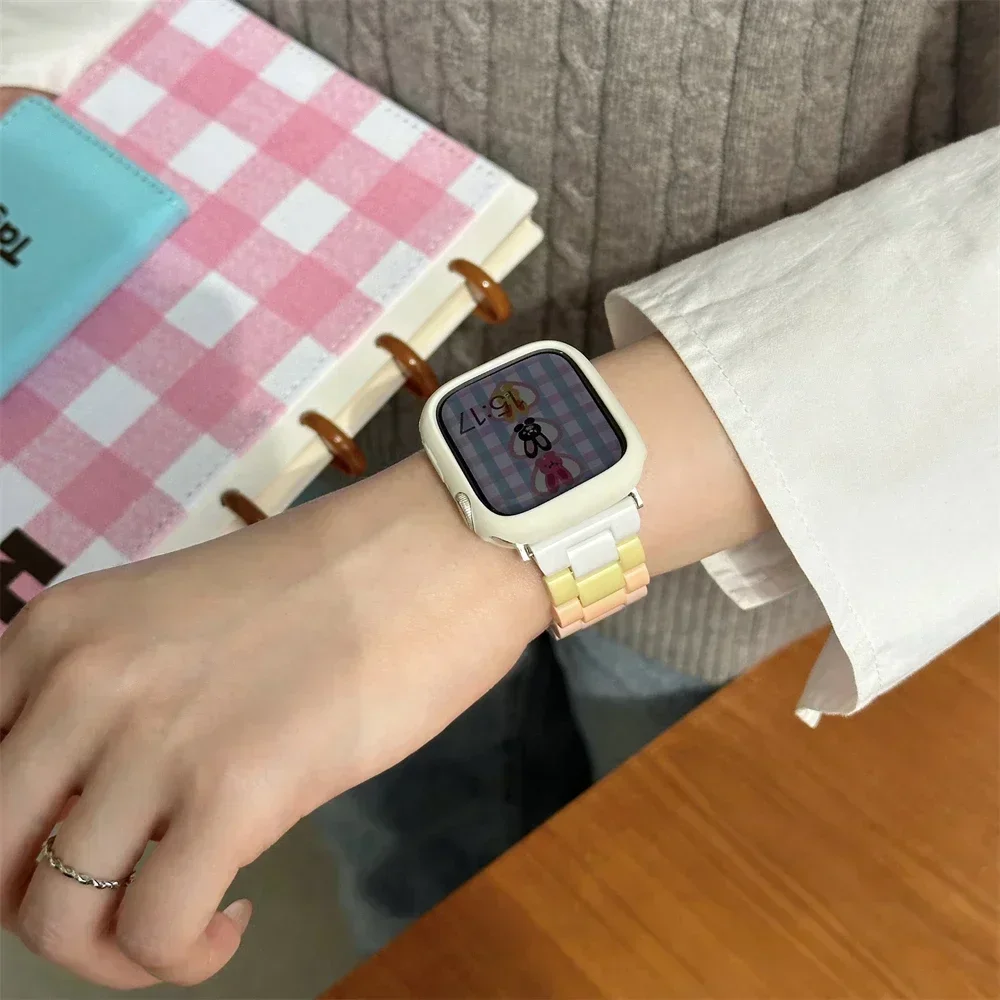 Spring Rainbow Candy Resin Band for Apple Watch Ultra 2 49mm 7 8 9 10 41 45 40mm 42 44 46mm Strap Women Bracelet for IWatch 6 SE