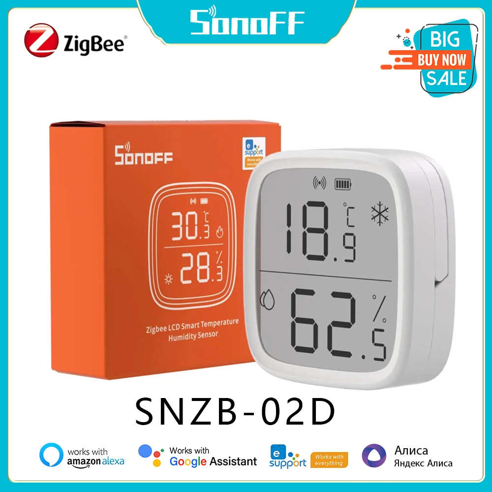 

Смарт-Датчик SONOFF SNZB-02D Zigbee, ЖК-экран, датчик влажности и температуры, работает с приложением ZBBrige-P Alexa Google, 1-10 шт.
