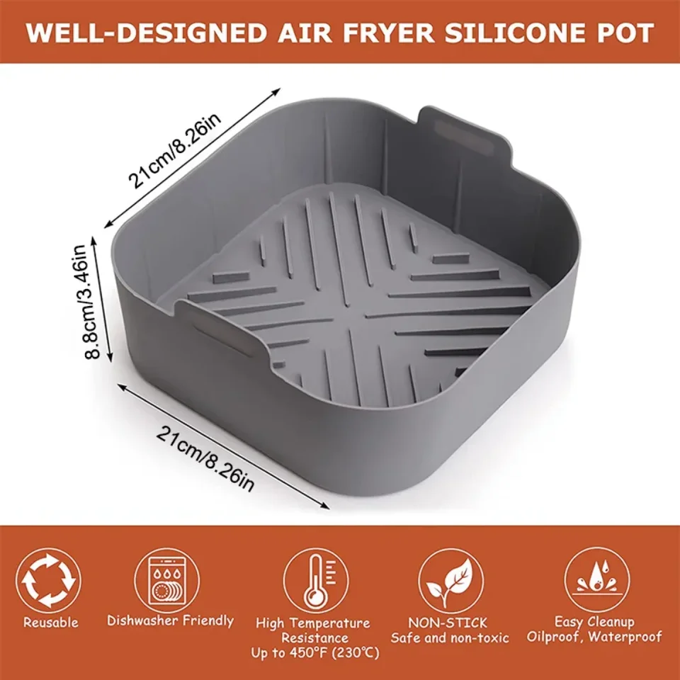 Siliconen Mat voor Airfryer Oven, Herbruikbare siliconen Airfryer Liners, Non-stick Airfryer Geperforeerde siliconen voeringen, vierkant siliconen bakpapier voor Ninja Ag301 Foodi, 2st Hepvet