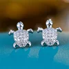 Cute Female White Zircon Stone Turtle Earrings Silver Color Luxury Bridal Wedding Jewelry For Women