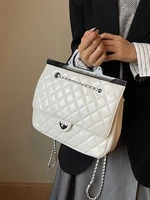 Fashion Diamond Lattice Backpacks for Women Solid Color All-Match Chains Two Shoulder Bag Student Commuter Handbags 1
