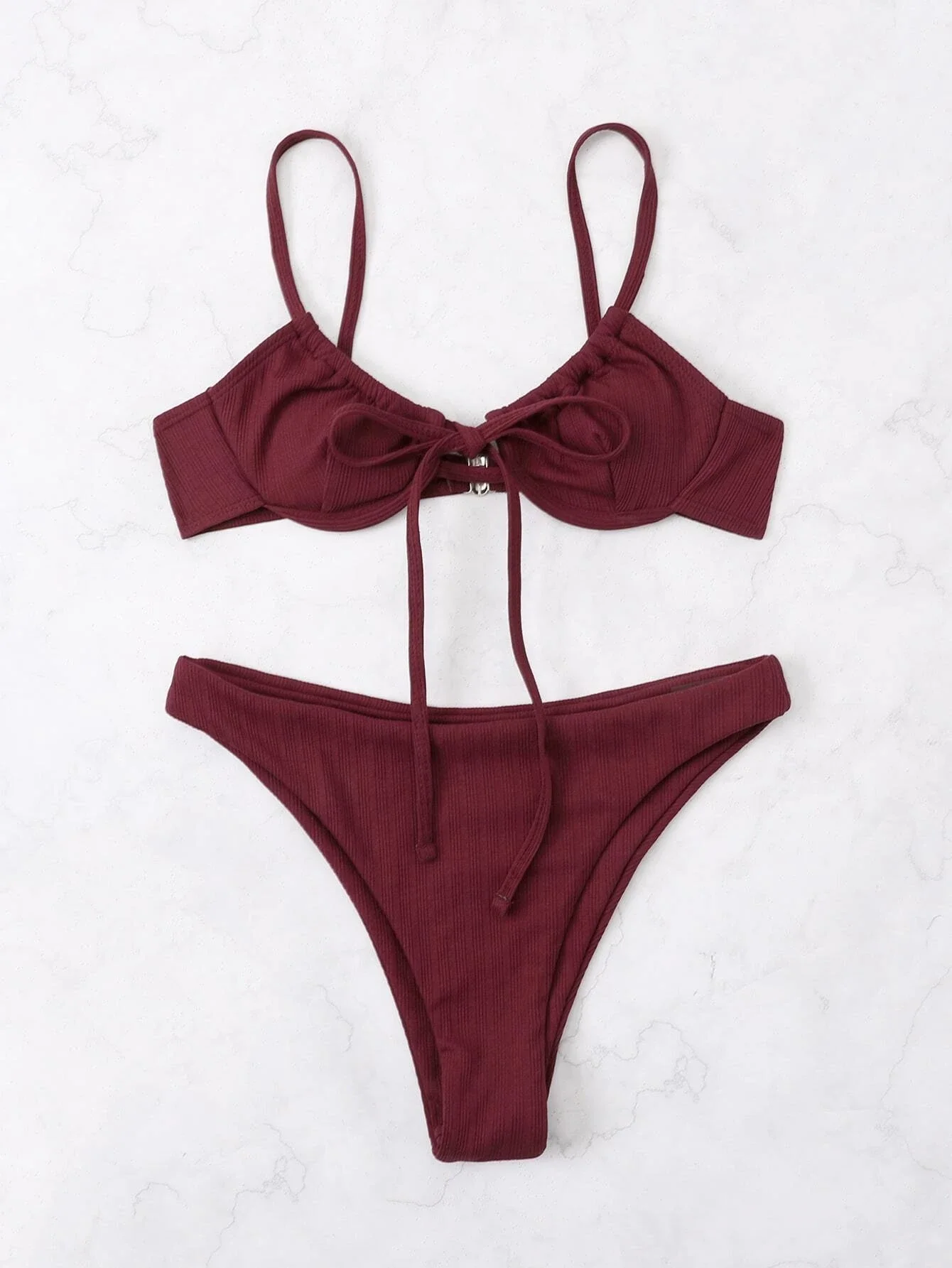 2026 Push Up Bikini Women Rib Tie Front Swimsuit Sexy Underwire Swimwear Female Bathers Bathing Swimming Suit Summer Beachwear