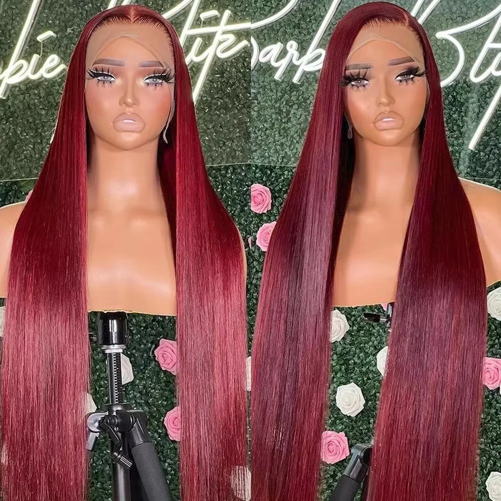 Burgundy 13x6 HD Lace Frontal Human Hair Wig Straight Red 13x4 Lace Front Human Hair Wigs For Women 99J Colored 200 230 Density