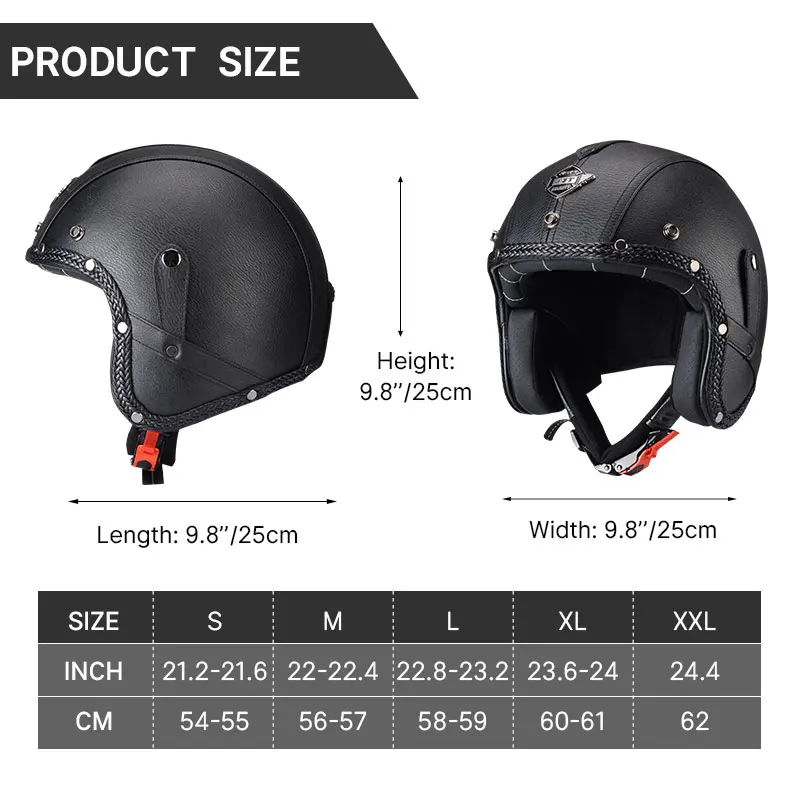 Westt Open Face Helmet - Scooter Retro Vintage for Men Women - Motorcycle Helmet 3/4 for Moped ATV Cruiser Cafe Dot Certified Street Bike Vintage