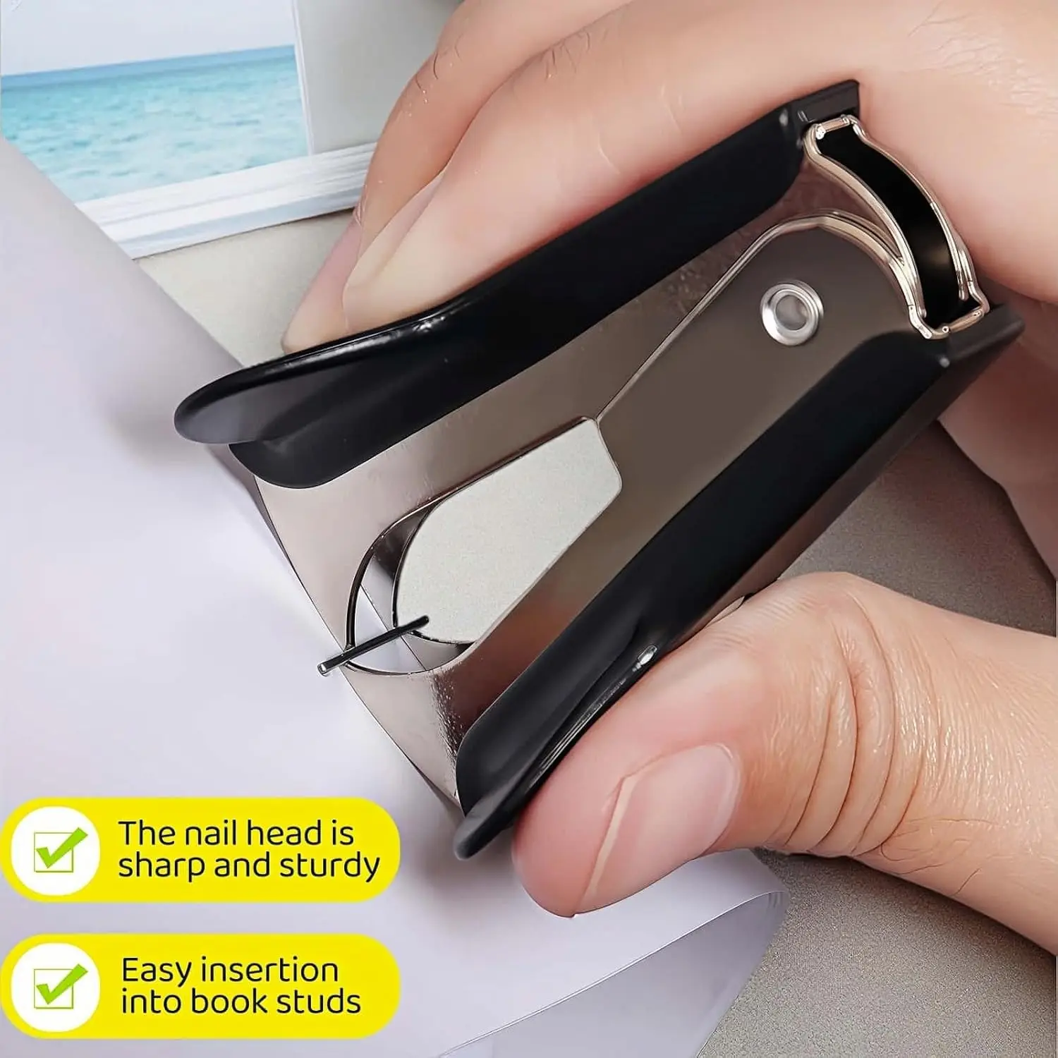 Compact Heavy-Duty Iron Stapler & Staple Remover - Ergonomic Black Handle Office Stapling Tool for Home & Professional Use - 5