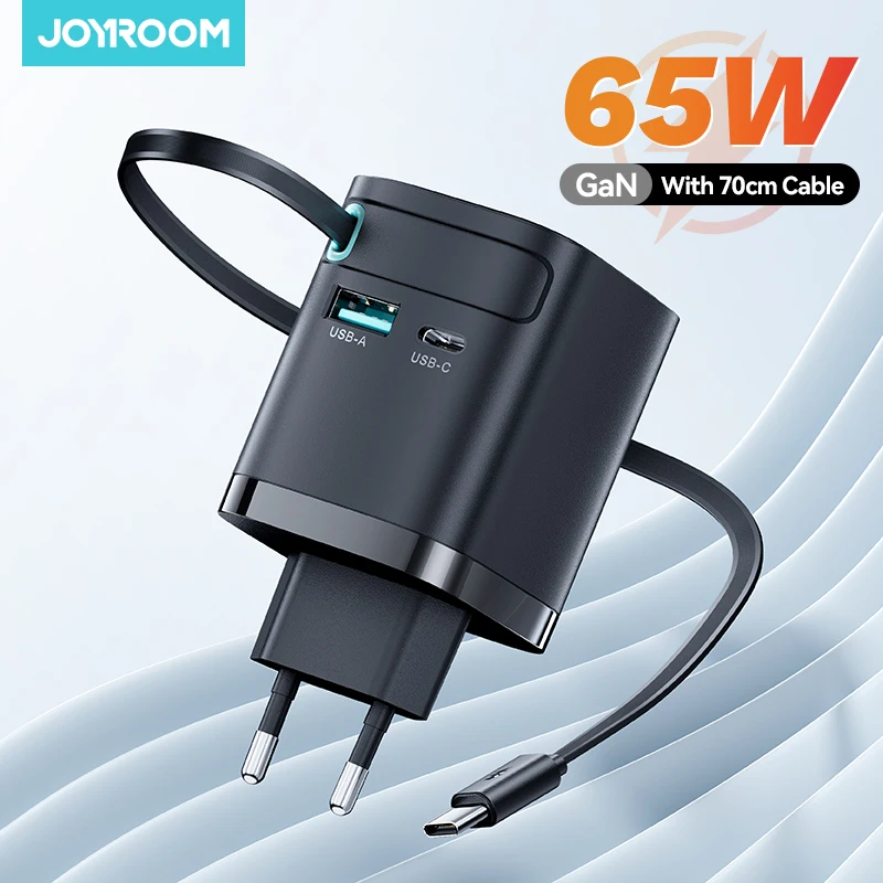 Joyroom 65W GaN Desktop Charger Universal Retractable USB C Cable for Phone Tablet Laptop Fast Charging for iPhone Samsung