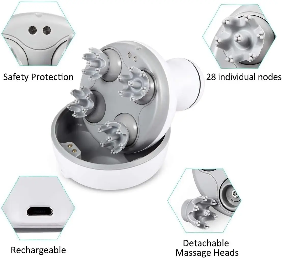 Cordless Scalp Massager with 4 Interchangeable Head Deep Cleanse Stress Relax Tool for Hair Growth Body Muscle Relaxation