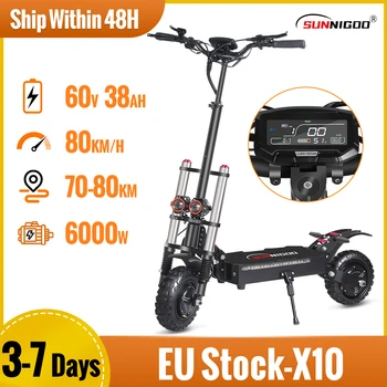 6000W Potente Scooter Elettrico 60V 38Ah Velocità Massima 80 km/h Portata 80 km 11 ''Pneumatico Doppio Ammortizzante Pieghevole EScooter per Adulti