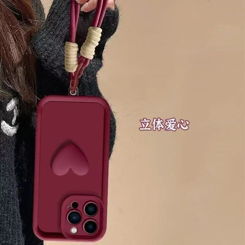 3D Candy Heart Multistep Soft Phone Case with Lanyard