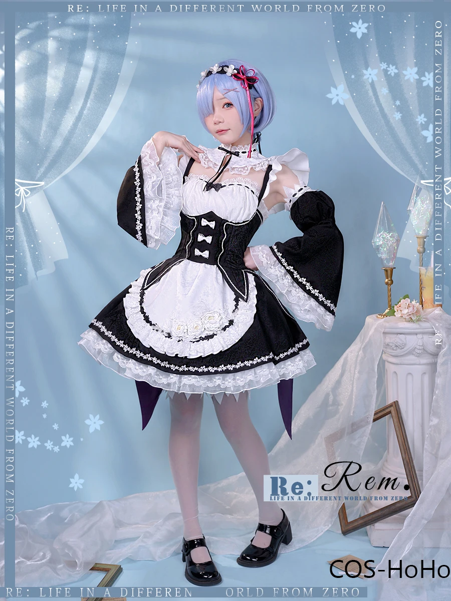 

COS-HoHo Anime Re:Life In A Different World From Zero Rem Maid Dress Elegant Cosplay Costume Halloween Party Role Play Outfit