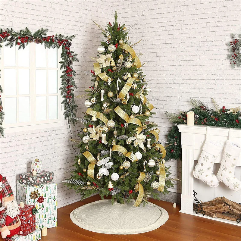 48 Inch Christmas Tree Skirt Knitted Thick Country 2023 Merry Christmas New Year Holiday Home Christmas Decoration supplies