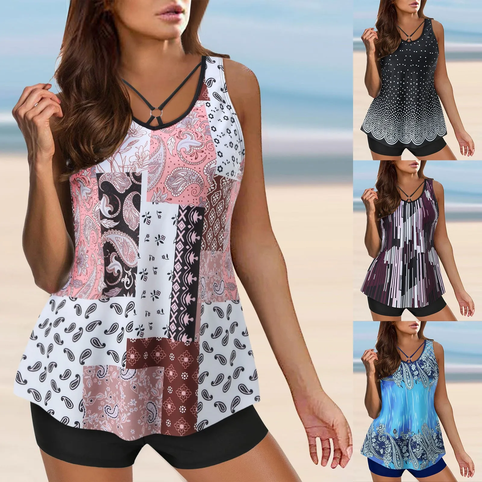 2025 Swimsuit Oversized Printed Tankini Set 