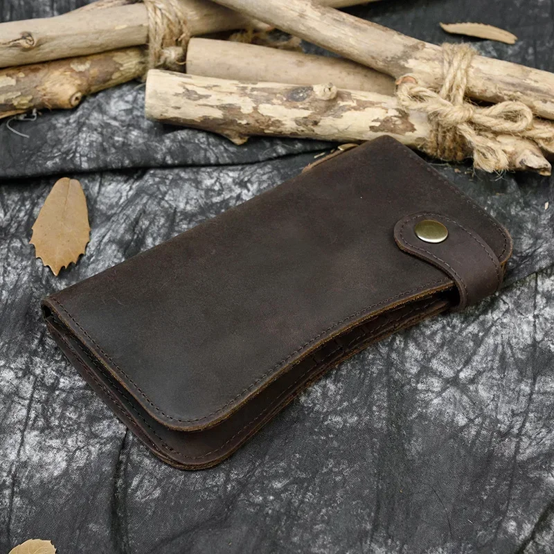 Black Leather Bifold Wallet with Iron Chain for Men