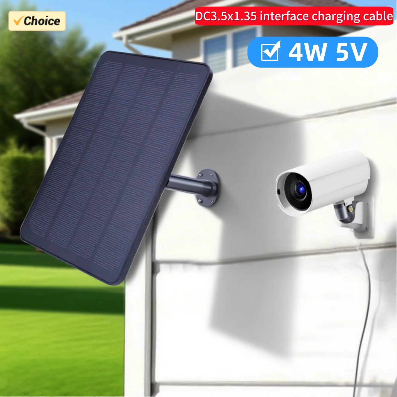 4/5W 5V Solar Panel for Ring Spotlight Camera Stick Up Camera DC3.5x1.35-port 360° Stick Up Camera Adjustable Wall Mount Solar P