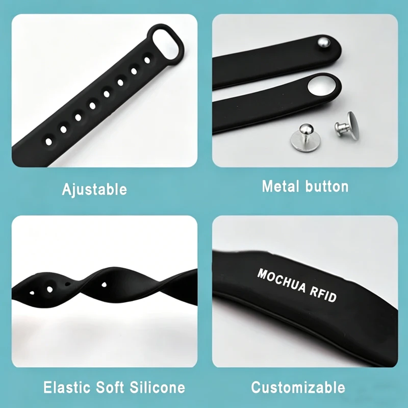 Waterproof Rewritable Adjustable Silicone RFID Wristband Bracelet