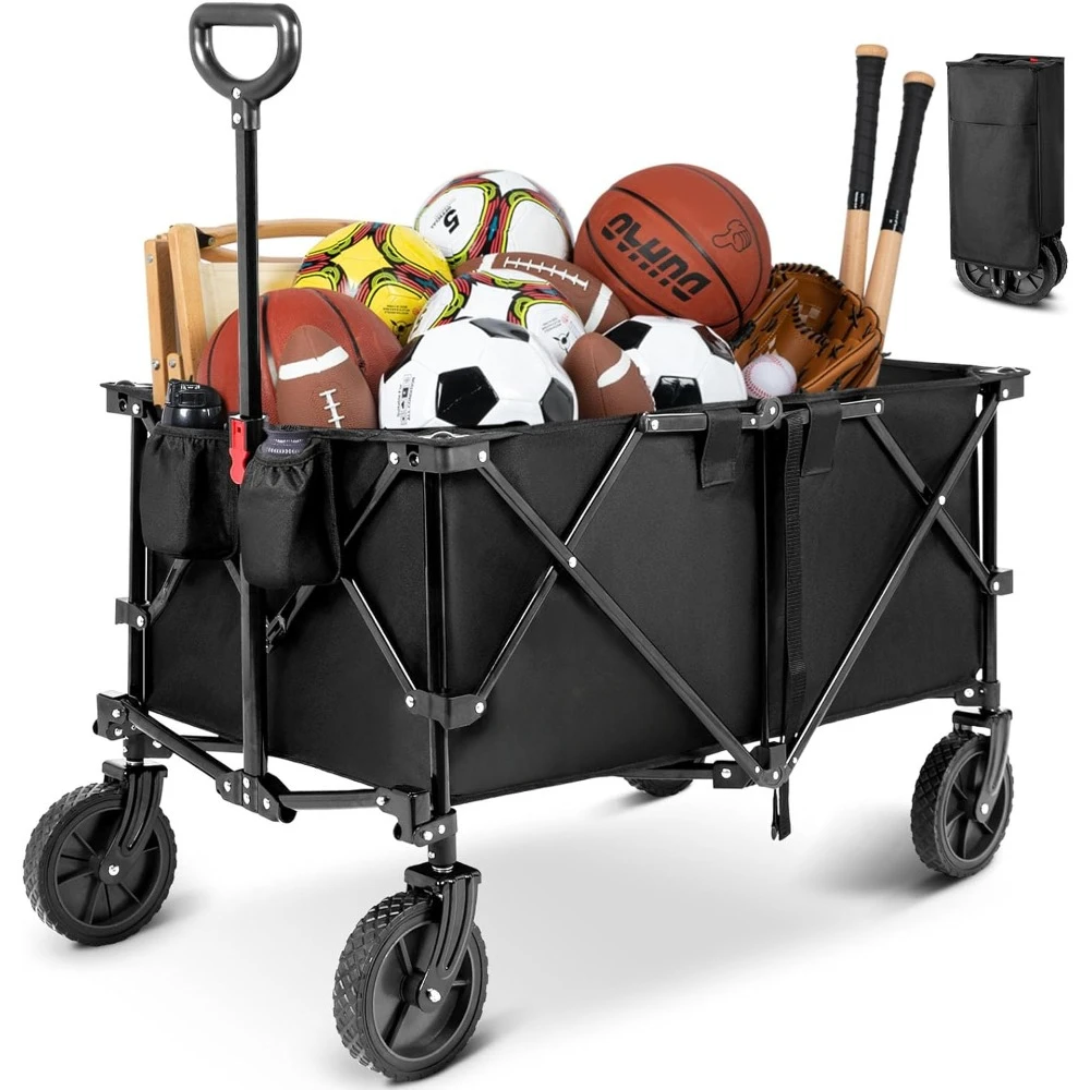 

Camping Wagon Portable Folding Wagon With All-Terrain Wheels Garden Carts Utility Wagons Carts Heavy Duty Foldable Trolley Home