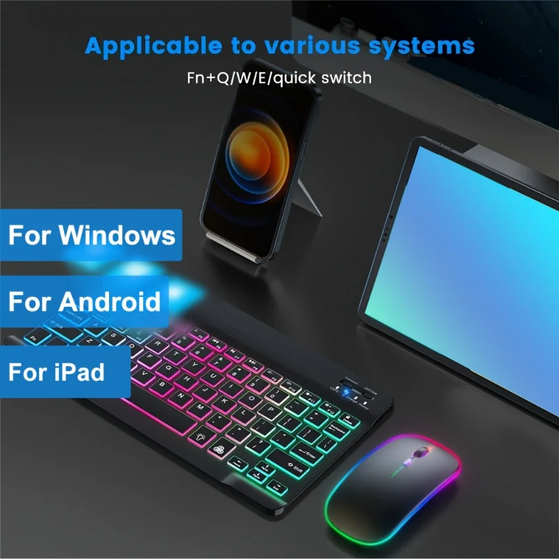 Ultra-Slim Bluetooth Backlit Wireless Keyboard and Mouse Set for mobile phones tablets Laptop