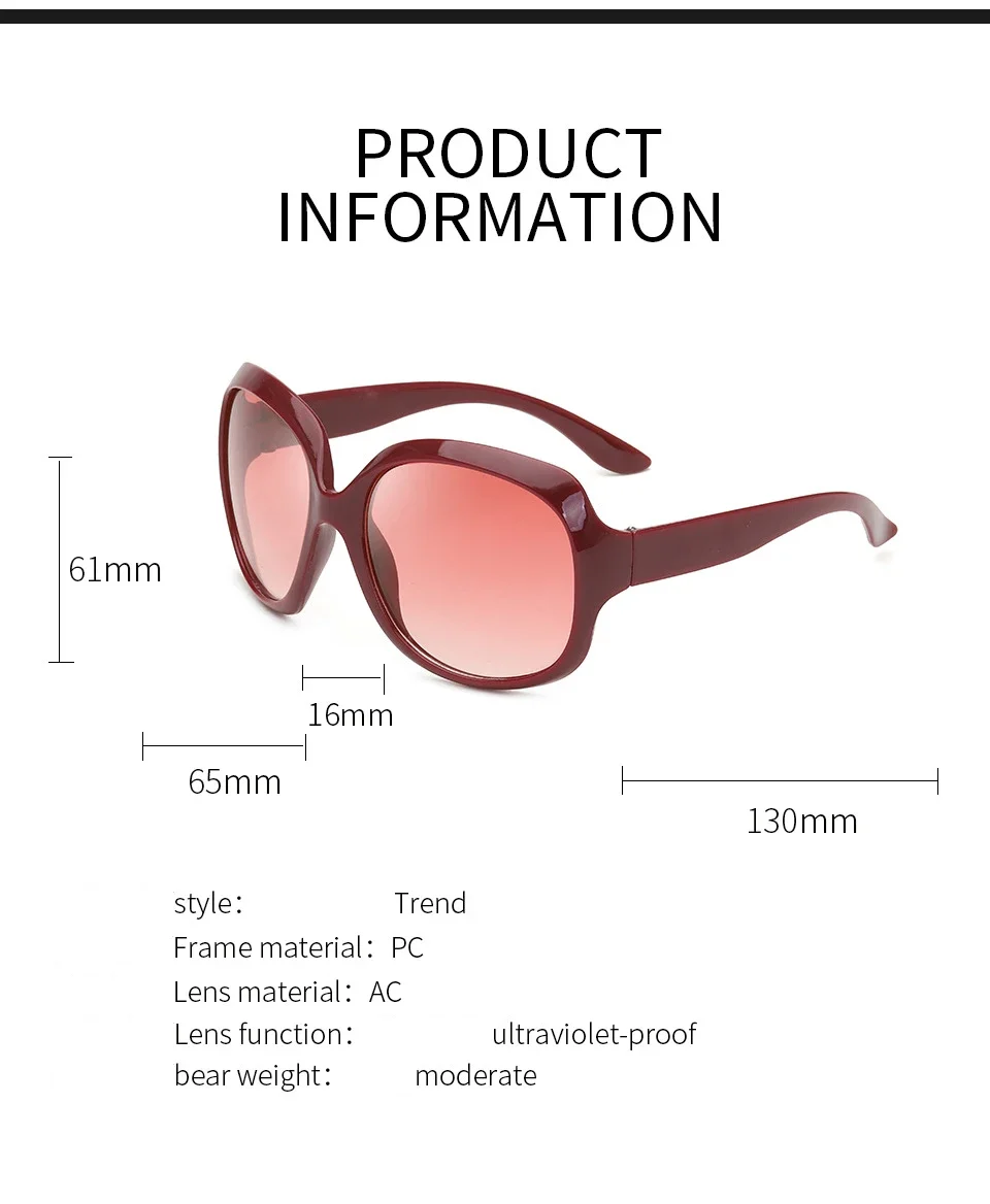 Übergroße Hochwertige Sonnenbrille für Damen Luxusmarken-Designer Ovale Sonnenbrillen Vintage Schwarze Gläser UV400 Oculos De Sol – Detail 1
