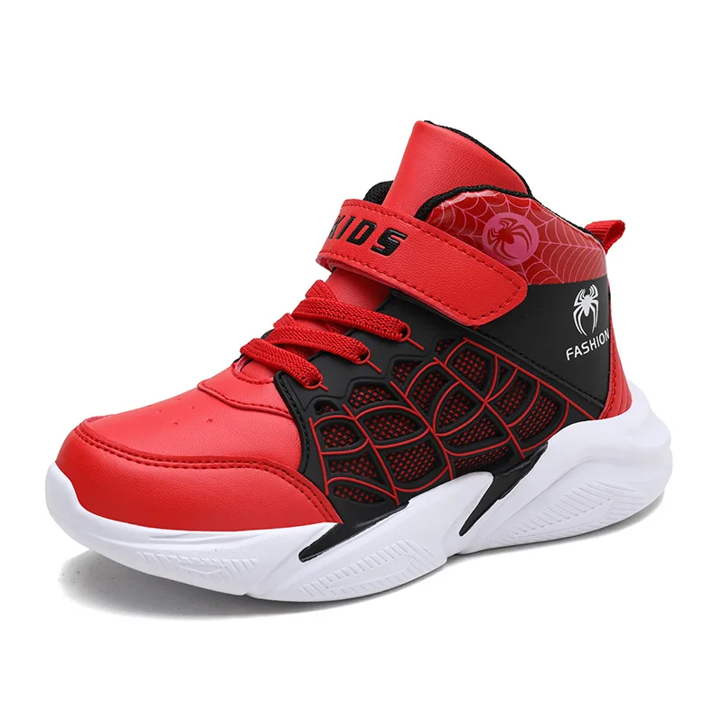 Kids High-top Cartoon Spider Sneakers Boys Casual Breathable Tennis Shoes Non-slip Basketball Sports Shoes basketball shoes