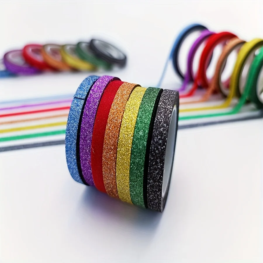 Glitter Washi Tape Set - Scrapbook Supplies - Aesthetic Washi Tape Set - Journal Supplies - Slim Washi Tape Set - Creative journ 6