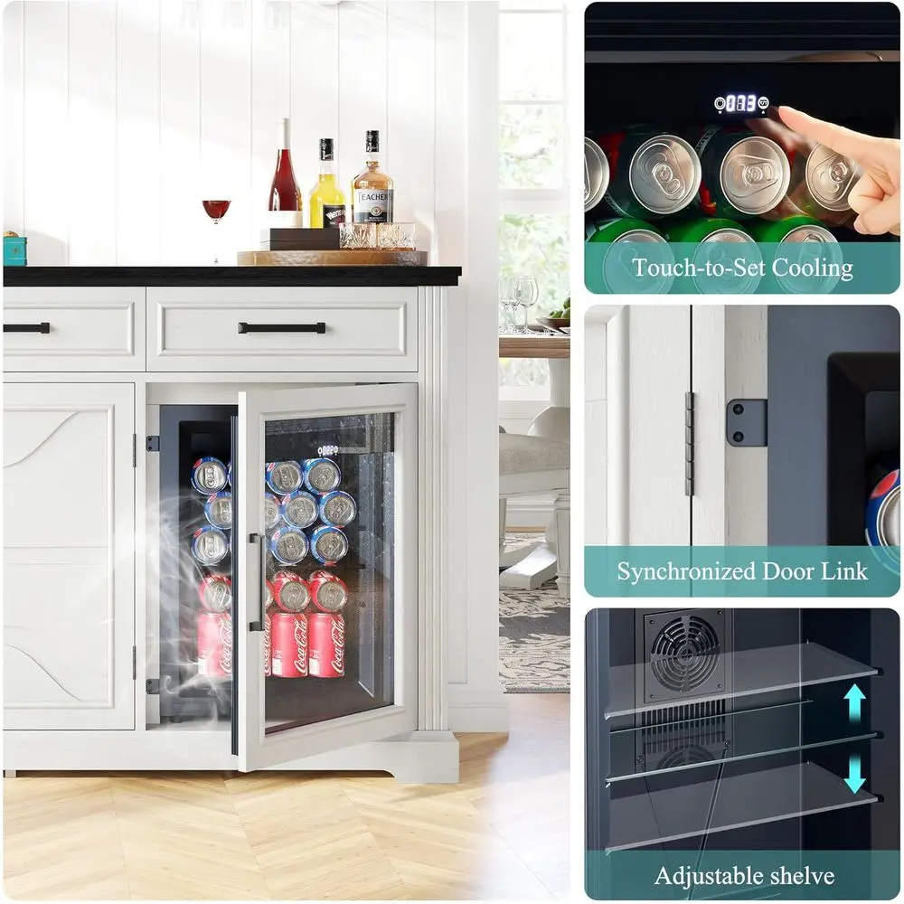 White 60 Beverage Cabinet with Wine Storage, Mini Bar Cabinet for Dining and Living Rooms