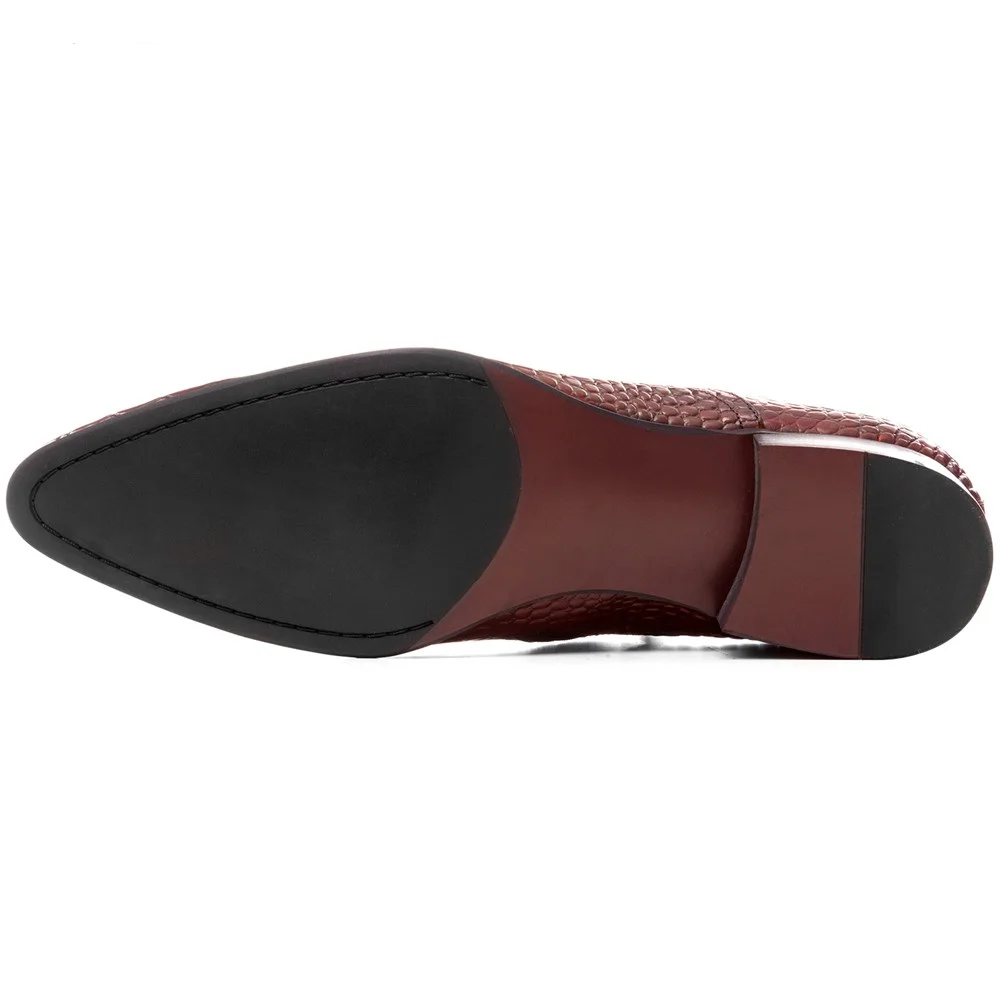 Men Crocodile Grained Retro Chelsea Boots Genuine Leather Business Dress Shoes