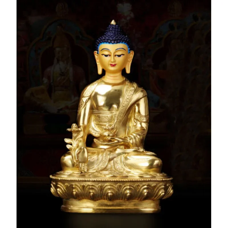 

8-дюймовая буддистская бронзовая позолоченная статуя Будды бодхисаттвы с ручной росписью